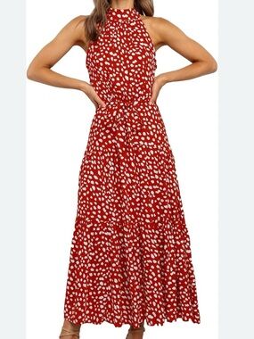 Red Halter Sleeveless Dress